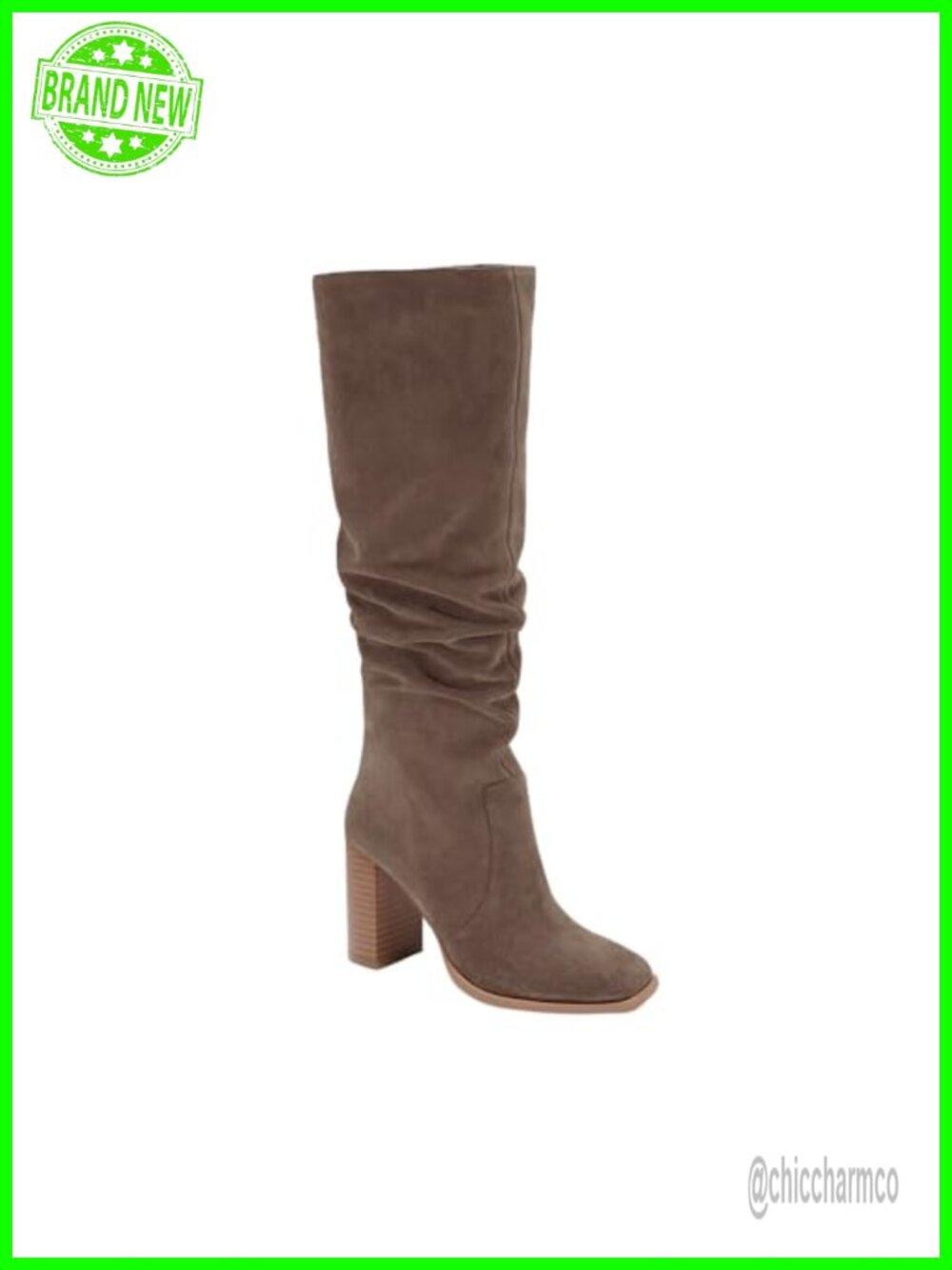 Womens Knee High Boots Chunky Block Heel Square Toe Wide Calf Faux Suede